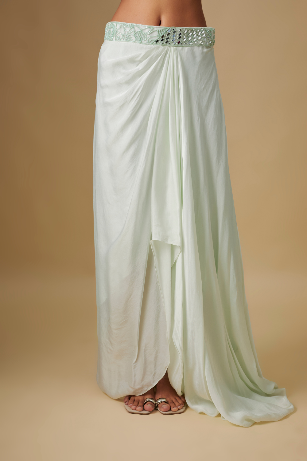 Marlowe- Mint Drape Full mirror Blouse with Cape