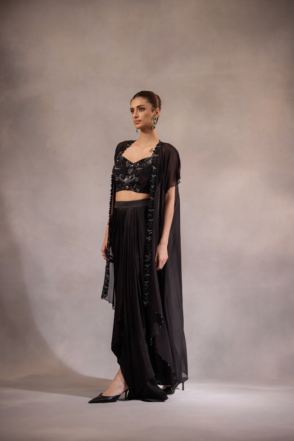 Black Embroidered Cape Set of 3