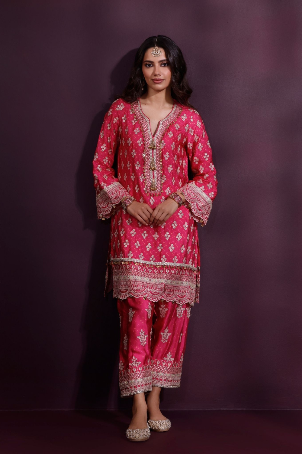 Elira Cupro Satin Fuschia Kurta with Farshi Salwar
