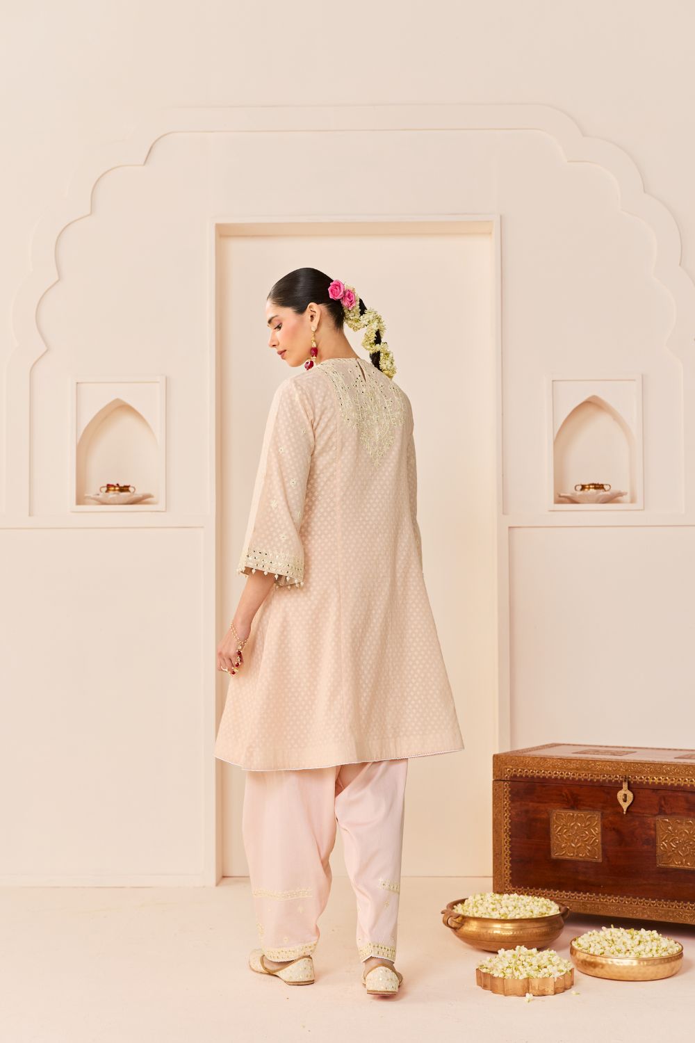 NIDA - CARNATION PINK SHORT CHOGA WITH FARSHI SALWAR AND DUPATTA