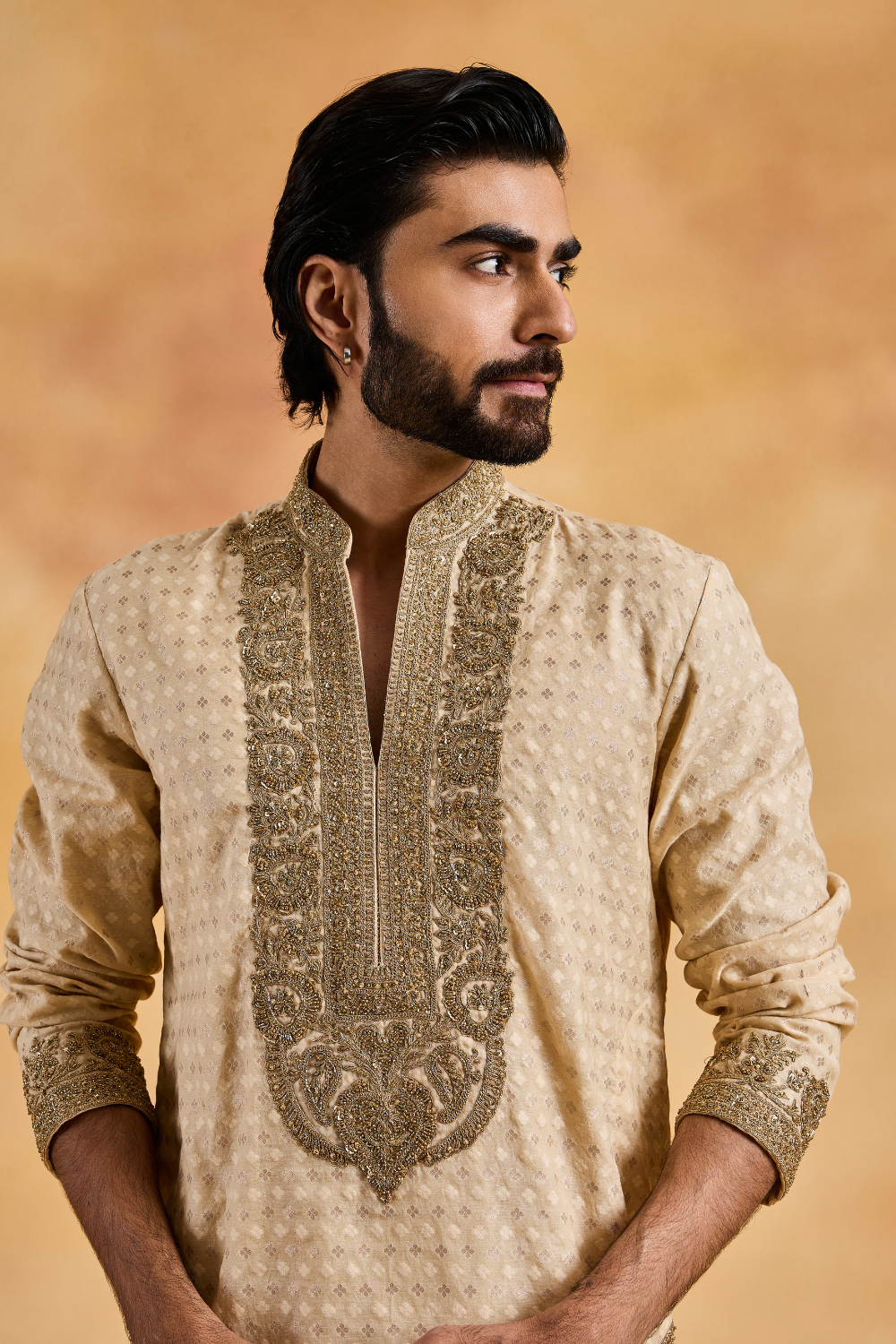 Beige Chanderi Booti Kurta Churidar Set