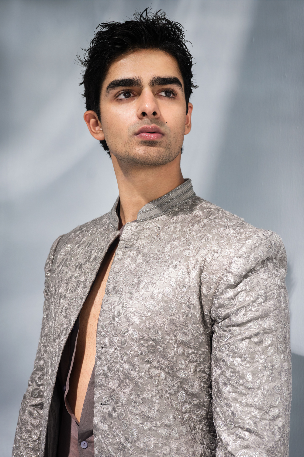 Grey thread work sherwani
