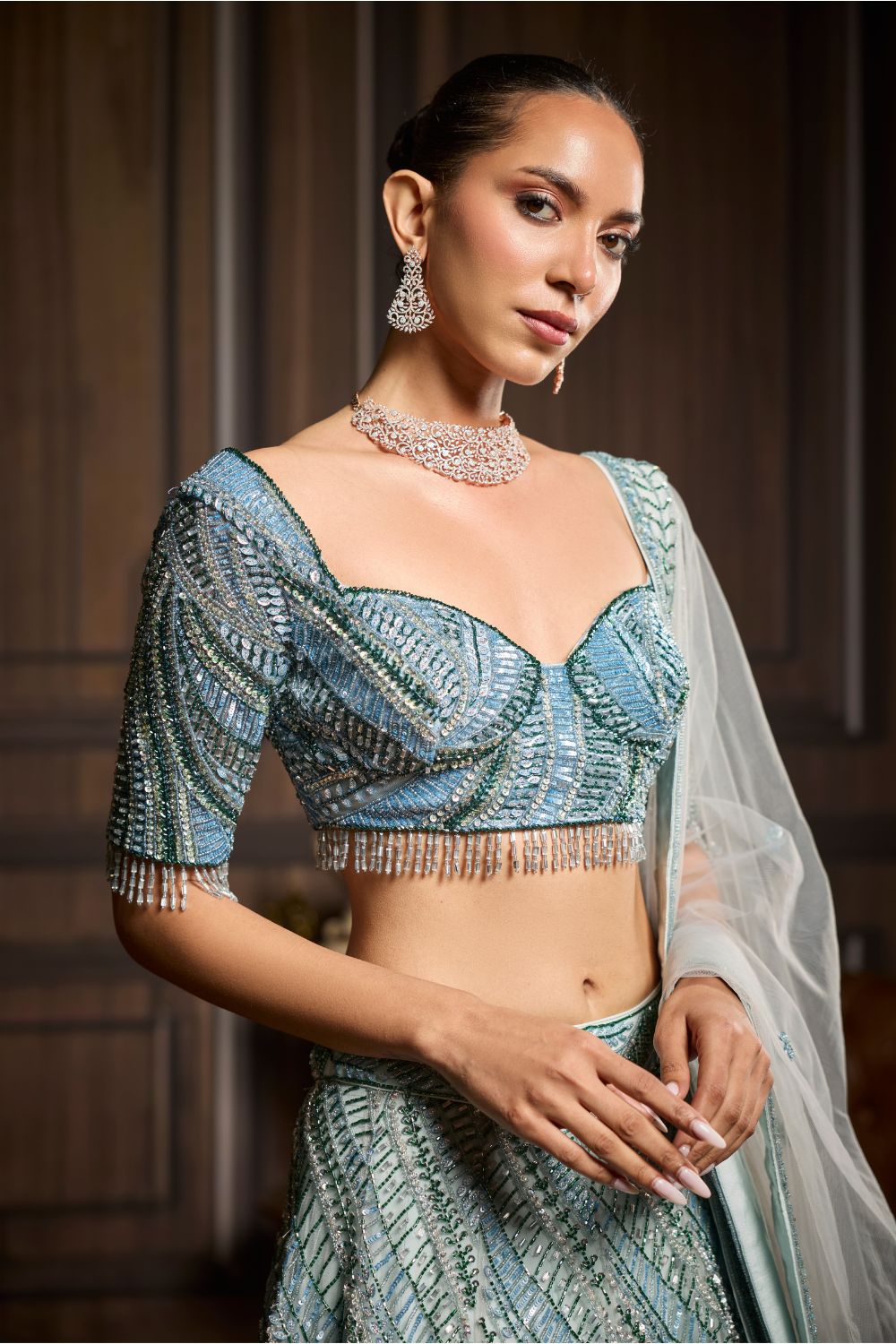 ICE BLUE FULLY EMBELLISHED LEHENGA SET