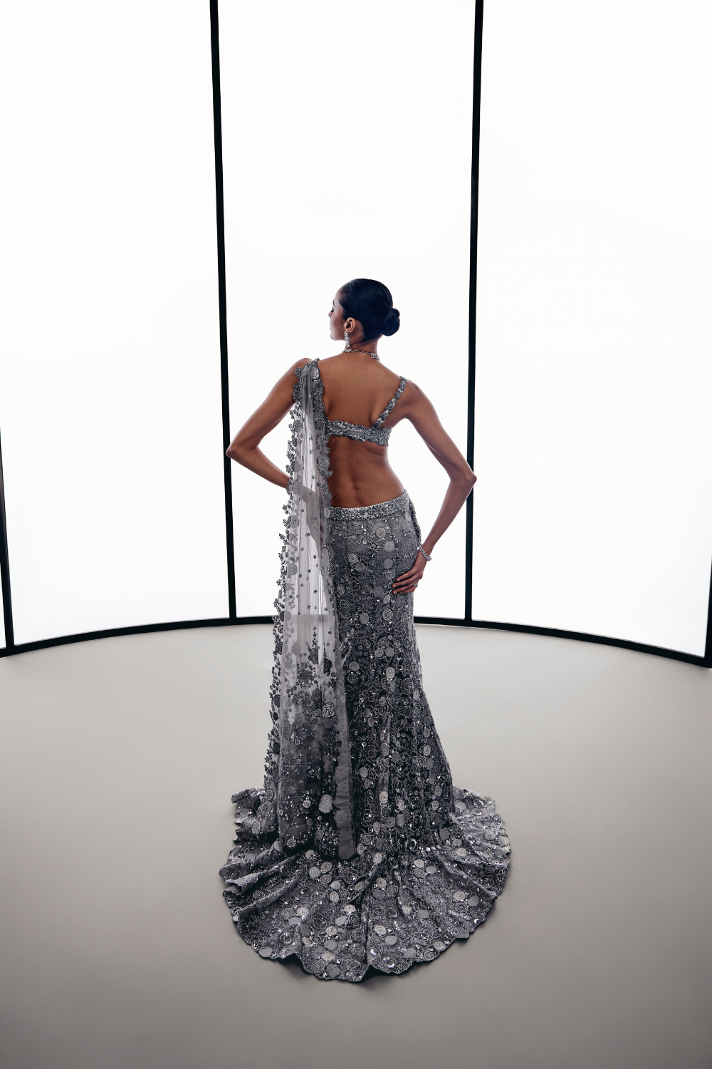 Silver Applique Fishcut Lehenga set