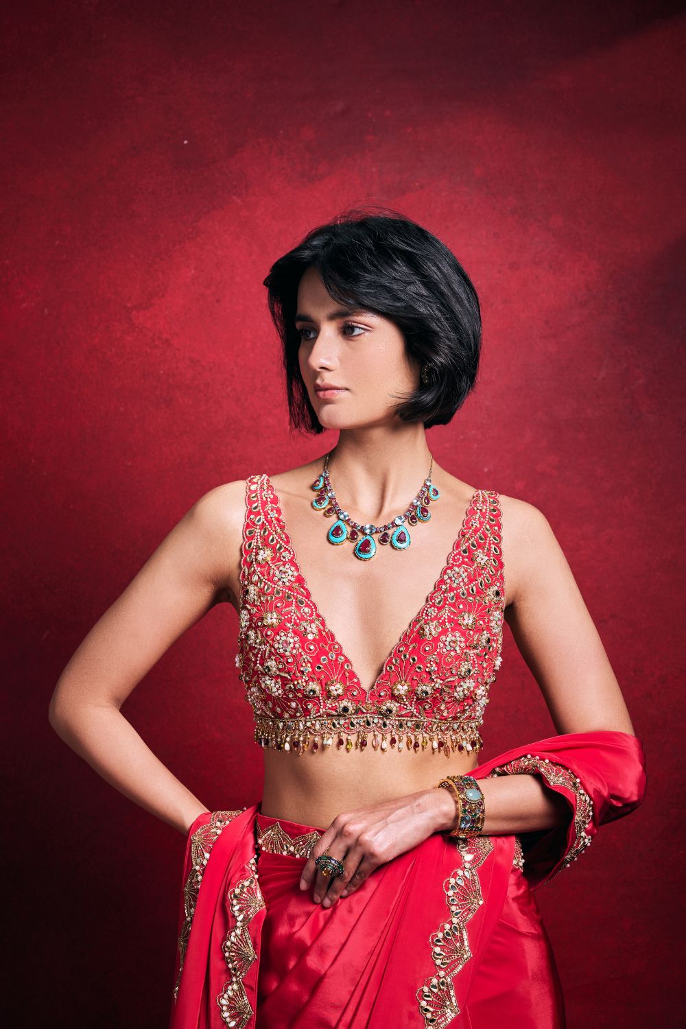 FUSCIA PINK CREPE SAREE