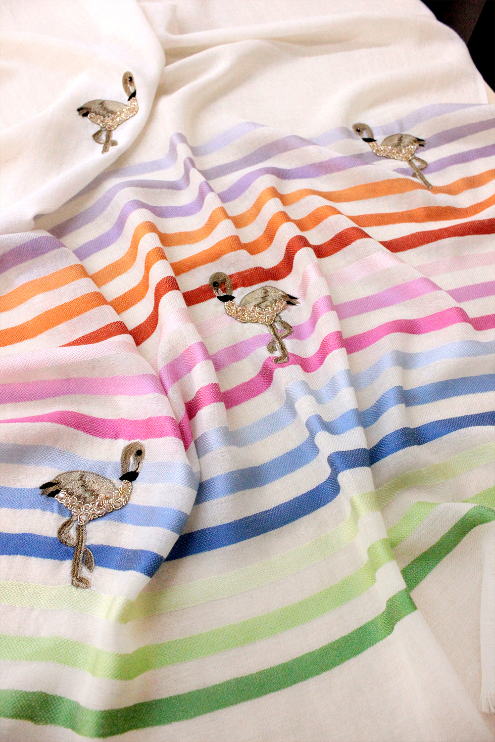 Floral Inset | Embroidered Fine Merino Wool Stole