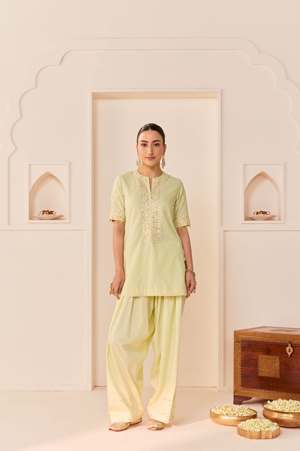ANAISHA - MINT GREEN SHORT KURTA WITH FARSHI SALWAR AND DUPATTA