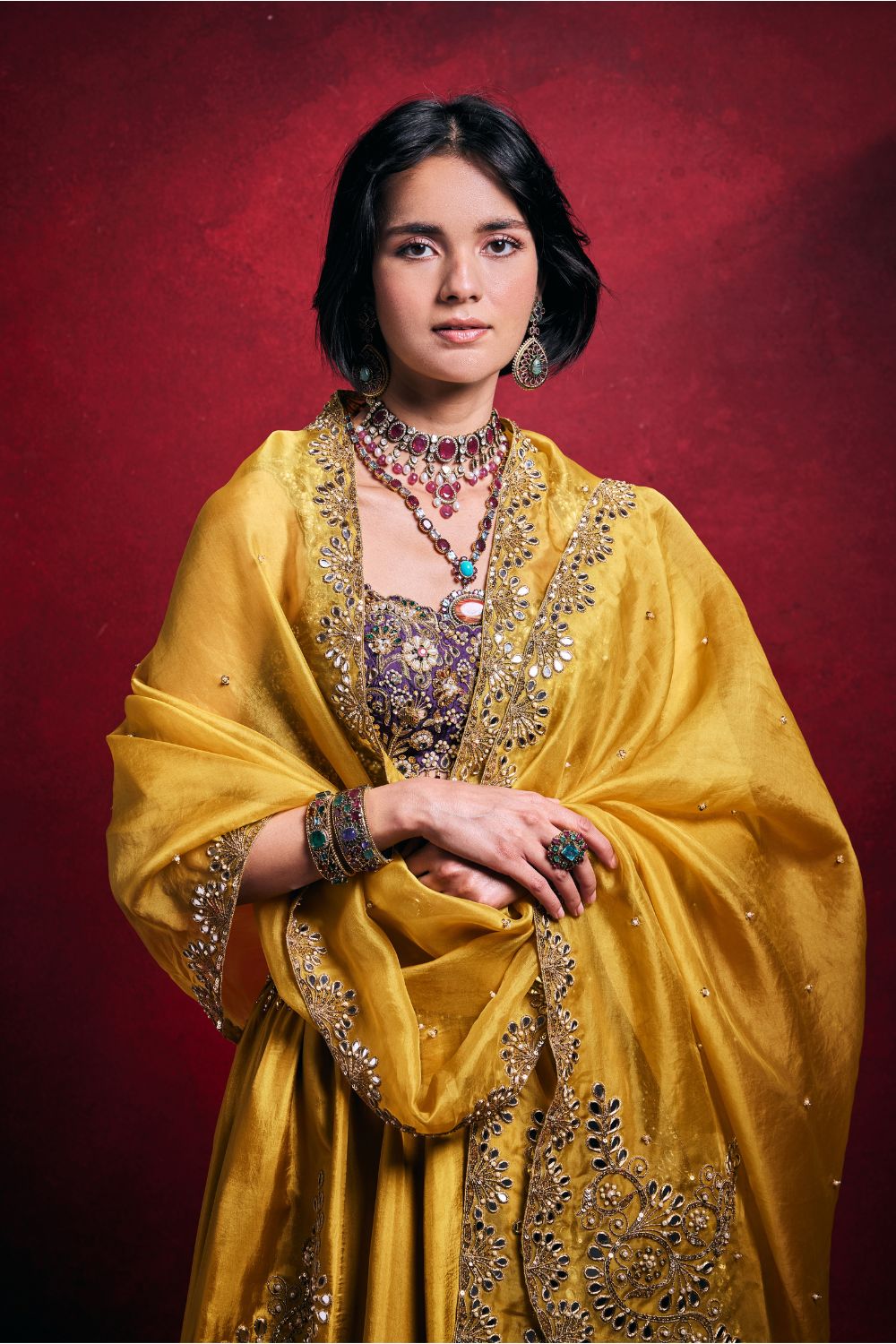 MUSTARD CRUSHED LEHENGA SET