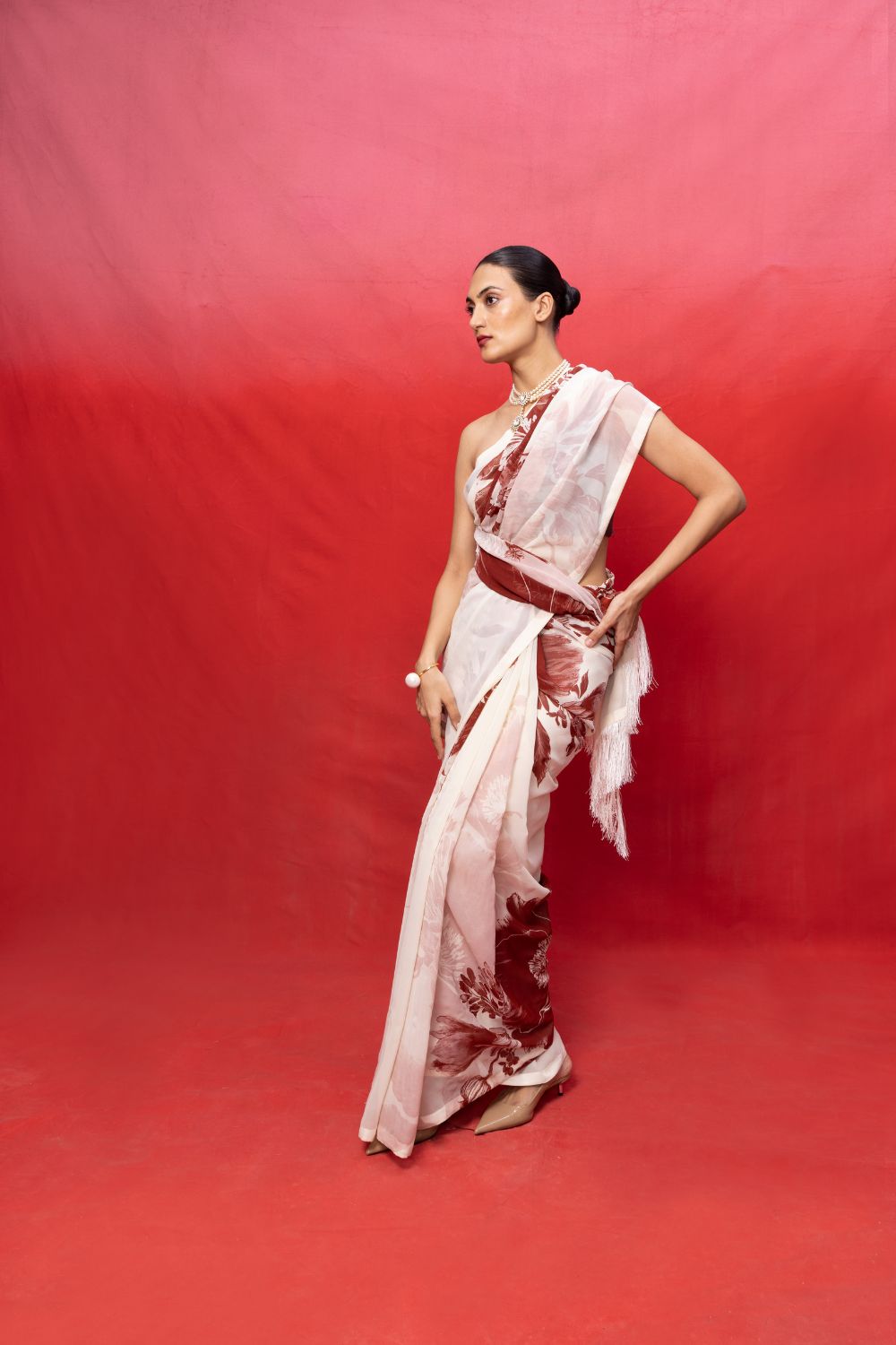 Handwoven Ivory Georgette Digital Print Saree