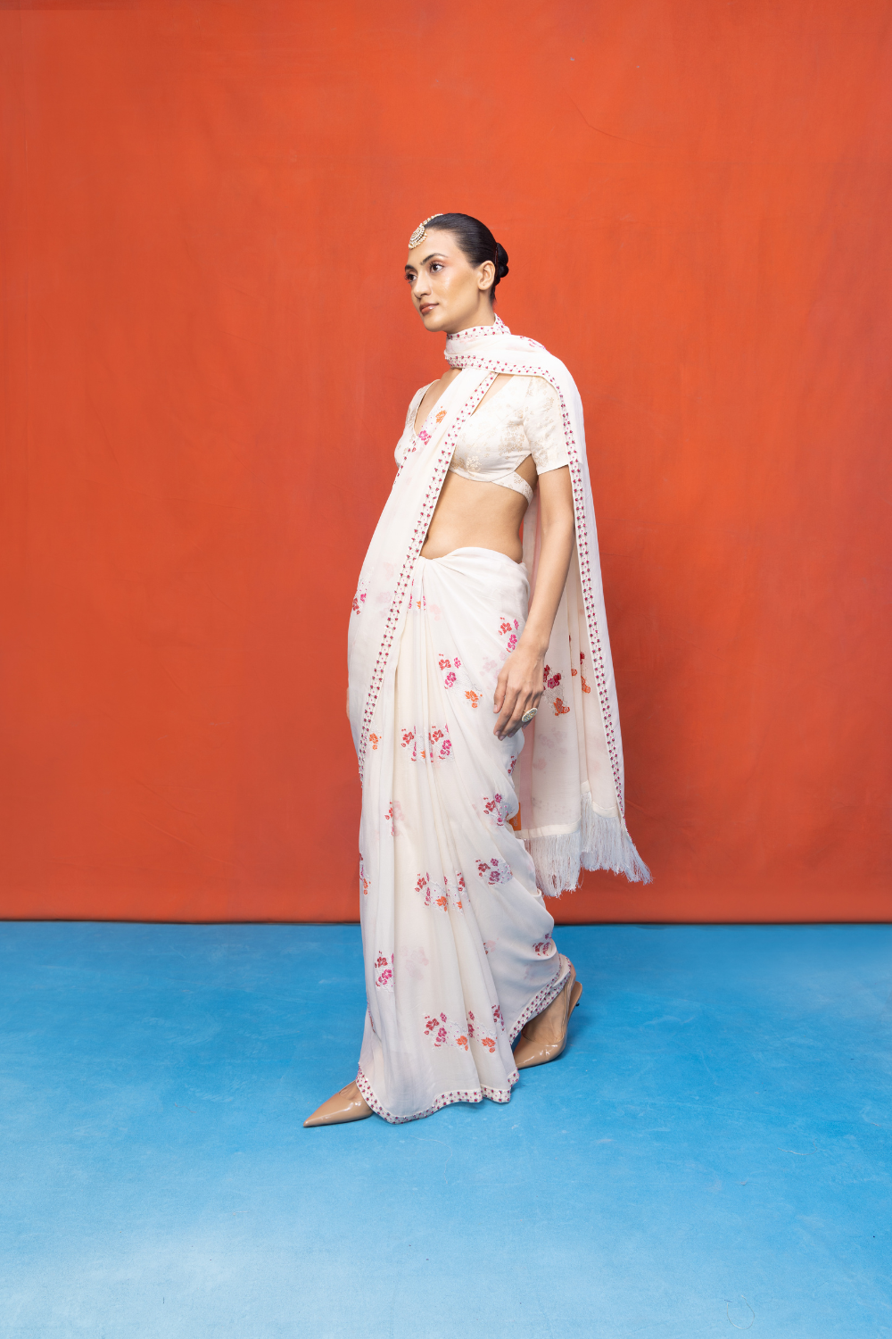 Handwoven Ivory Chiffon Banarasi Saree