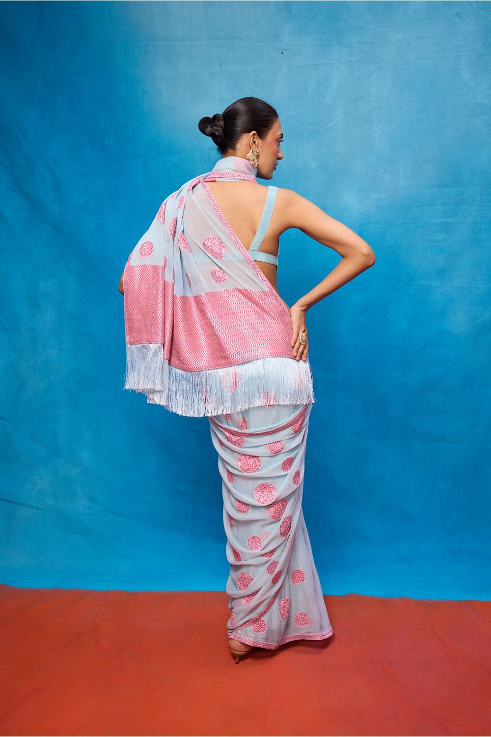 Handwoven Ice Blue Chiffon Banarasi Saree