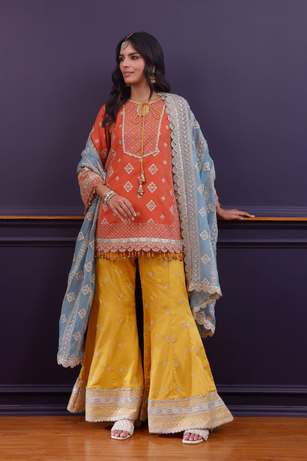 Hira Pima Satin Orange Kurta Set