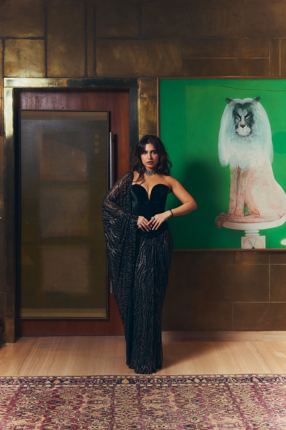 Bhumi Pednekar in Midnight Frost Drape Set Set-B