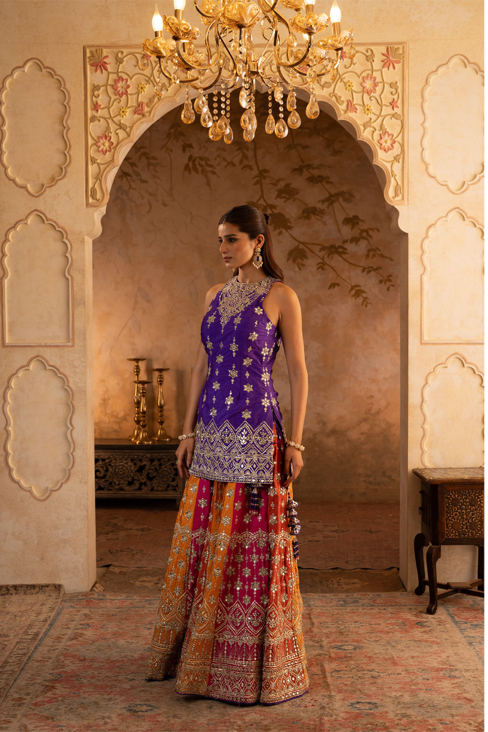 Multi Raw Silk Sharara Set