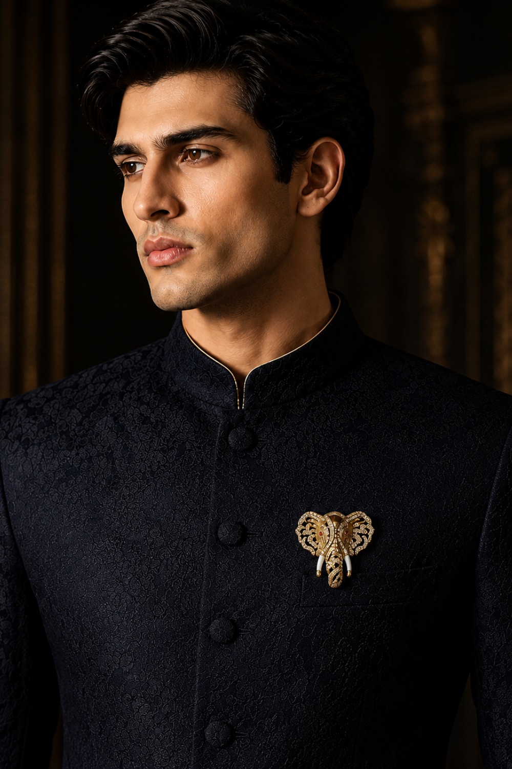 Gold Plated Zircon Elephant Motif Brooch