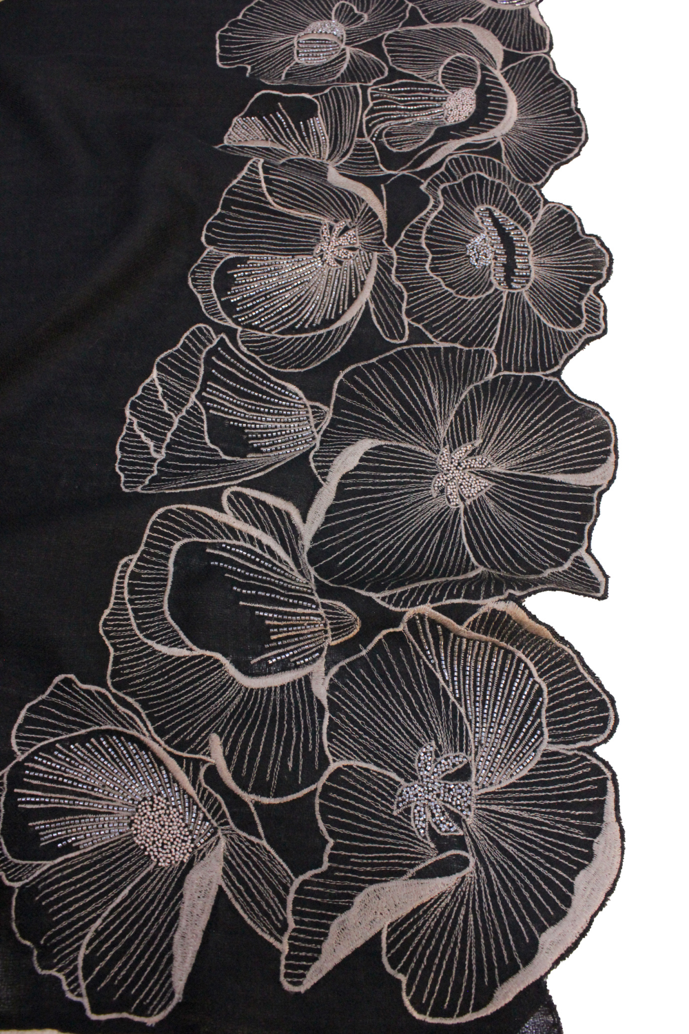 Poppy Affair | Embroidered Wool Silk Stole – Black