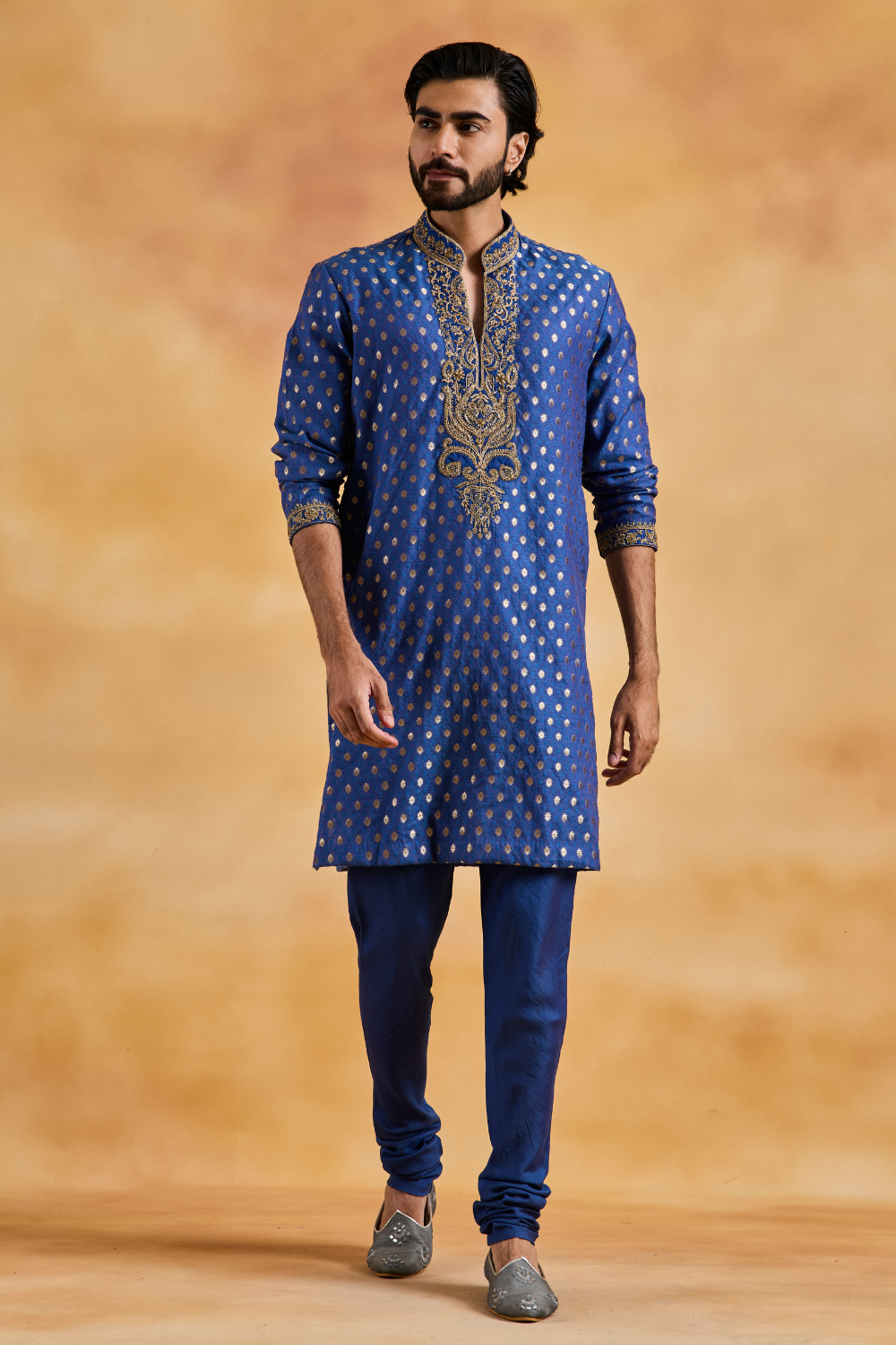 Royal Blue Chanderi Booti Kurta Churidar Set