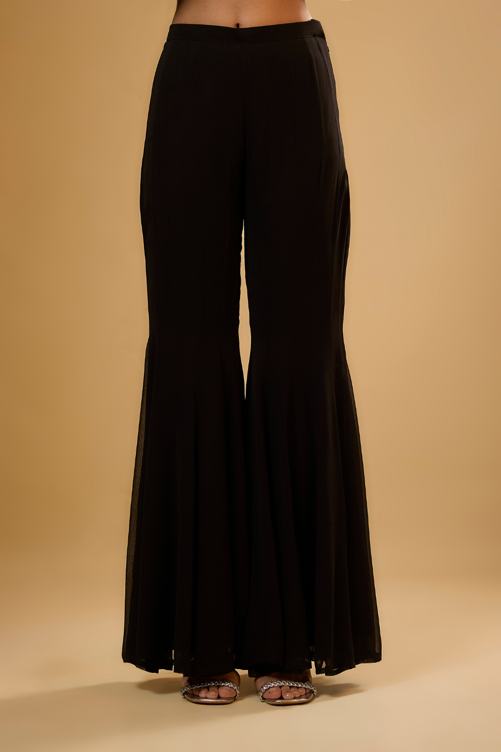 Black georgette kurta sharara set embroidered with sequins, glass beads & threadwork