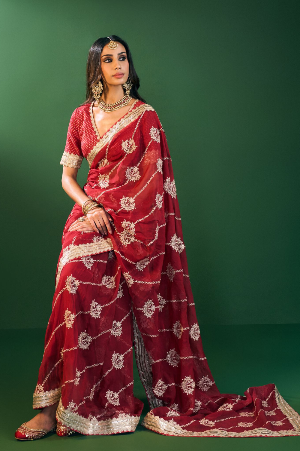 Kesa Organza Red Saree