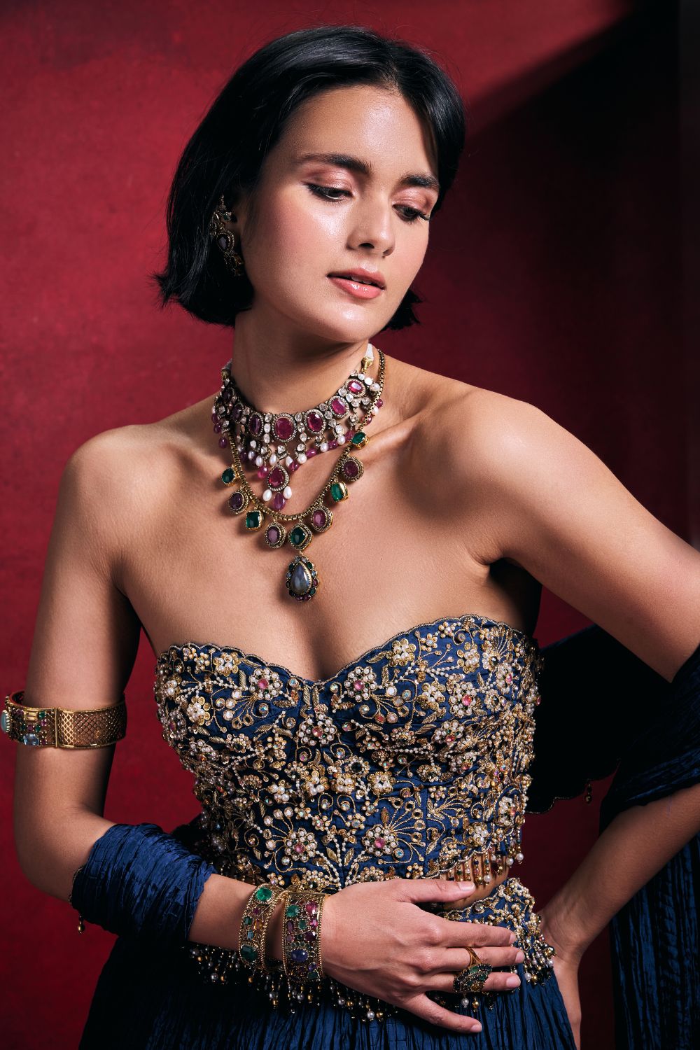 ROYAL BLUE CRUSHED LEHENGA SET