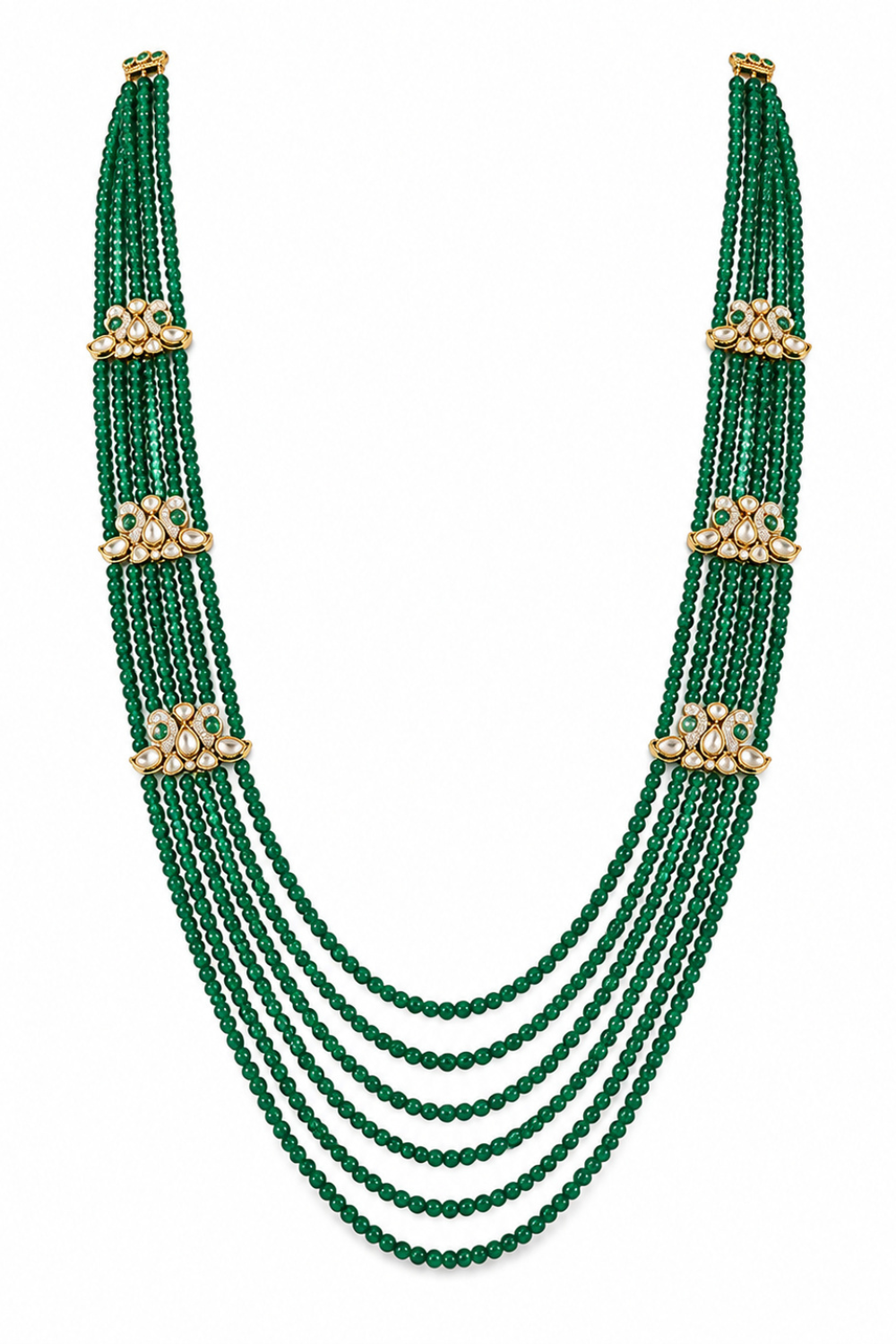 Layered Green Beaded Kundan Groom Mala