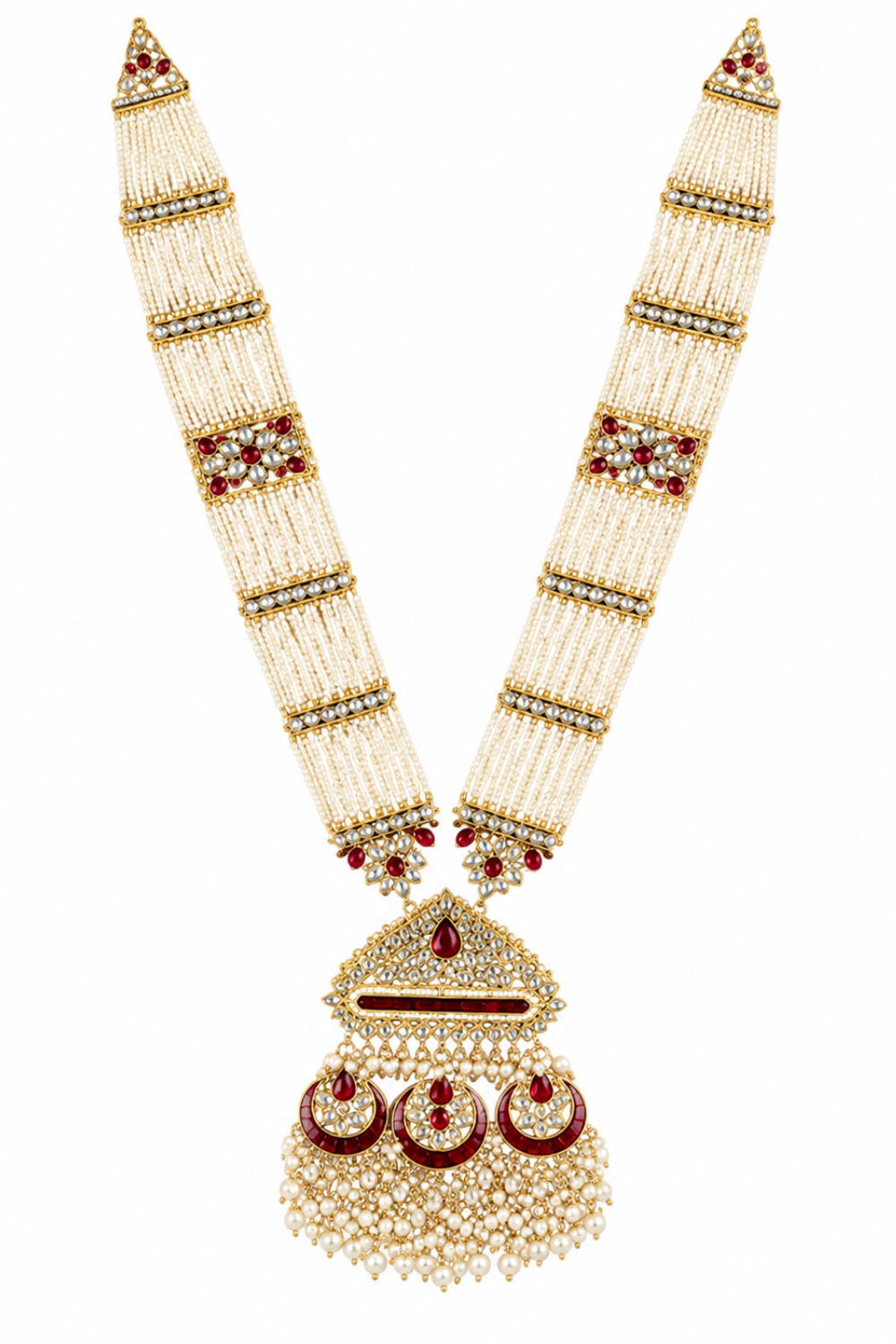 Pearl Strands Kundan Pendant Necklace