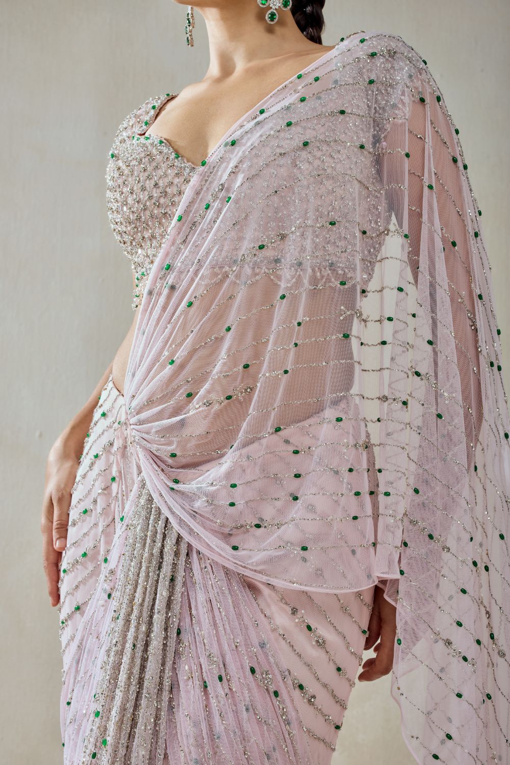 Baby Pink Draped Saree Set