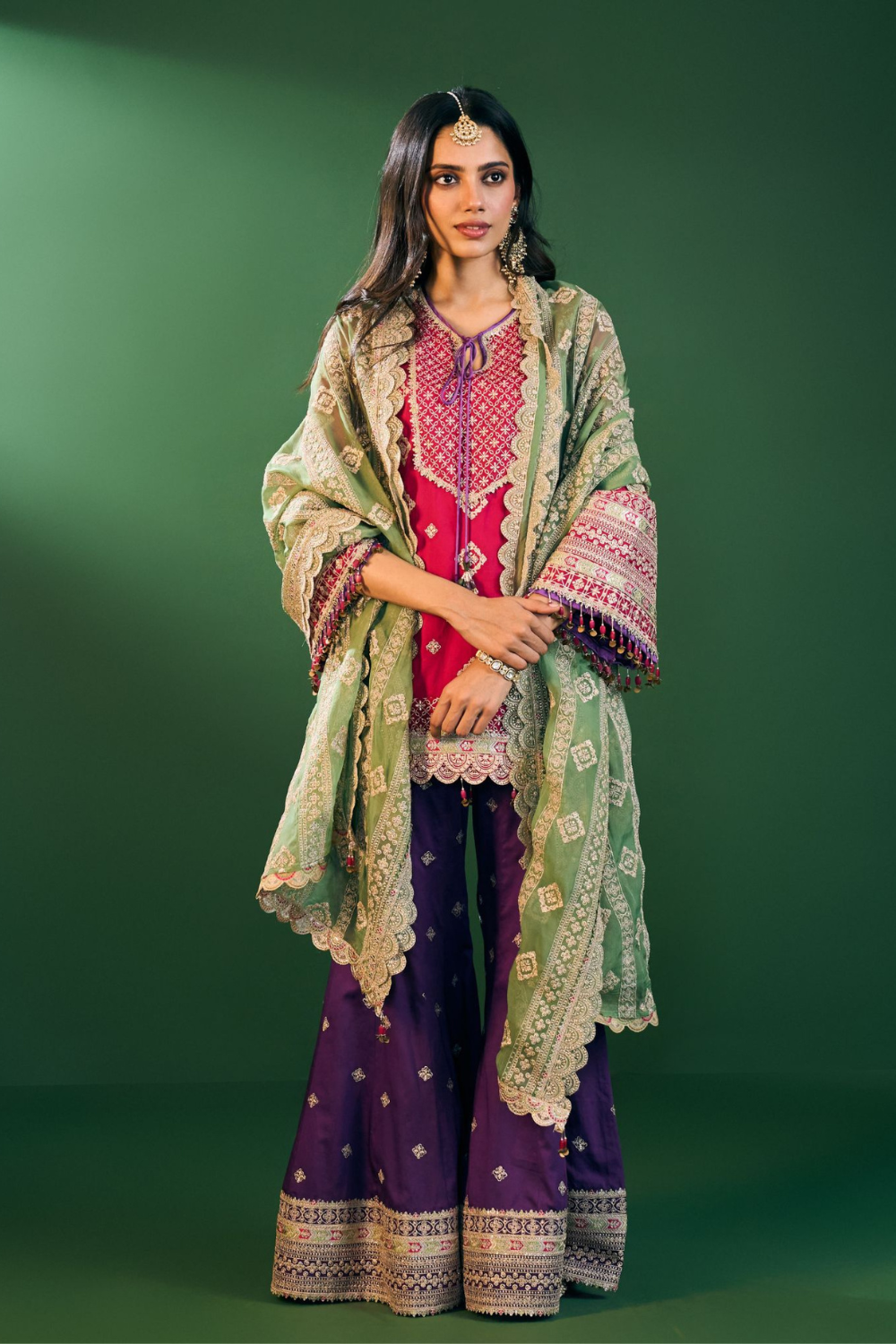 Hira Pima Satin Fuschia Kurta Set