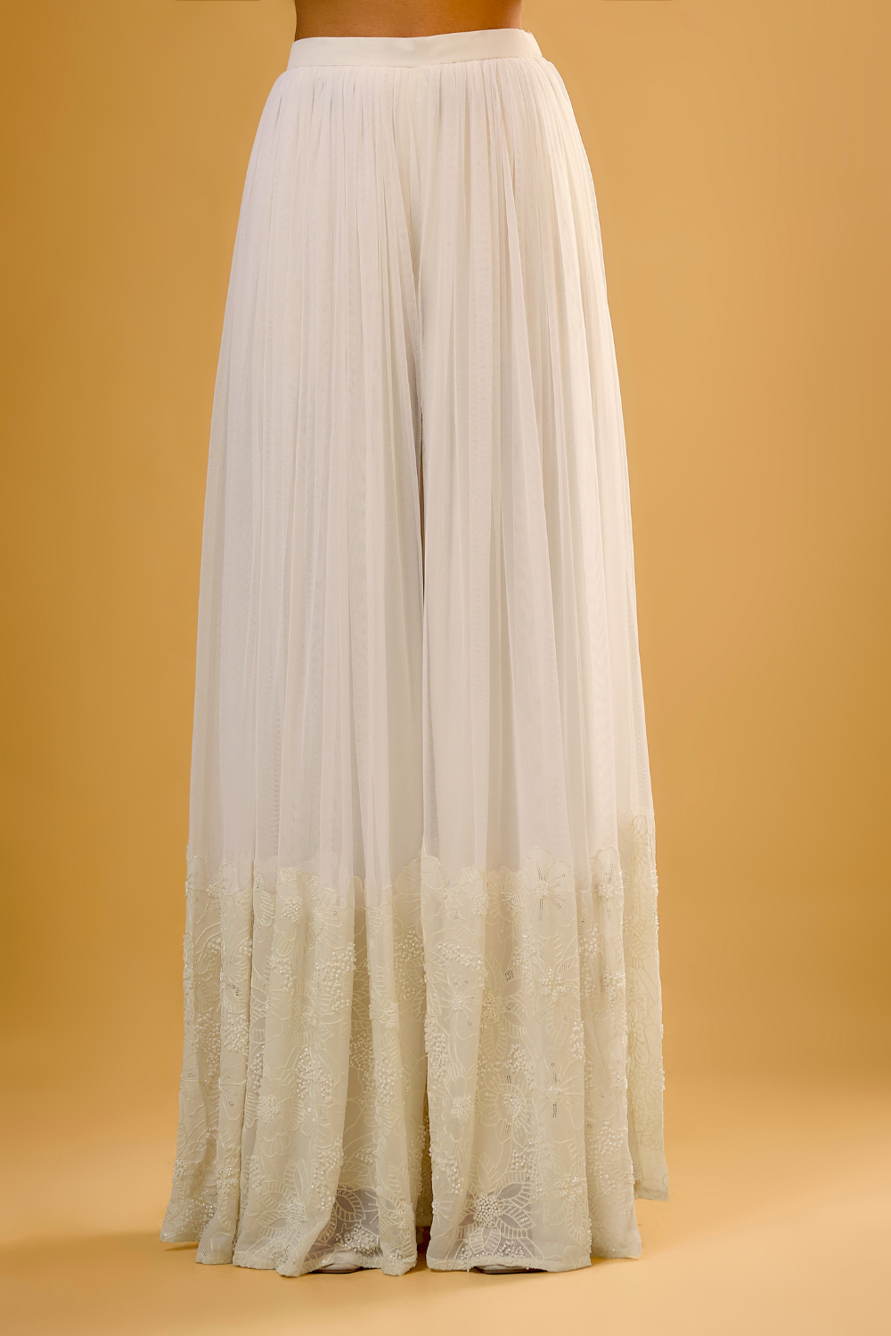 Vanilla White georgette kurta sharara set embroidered with sequins, glass beads & threadwork