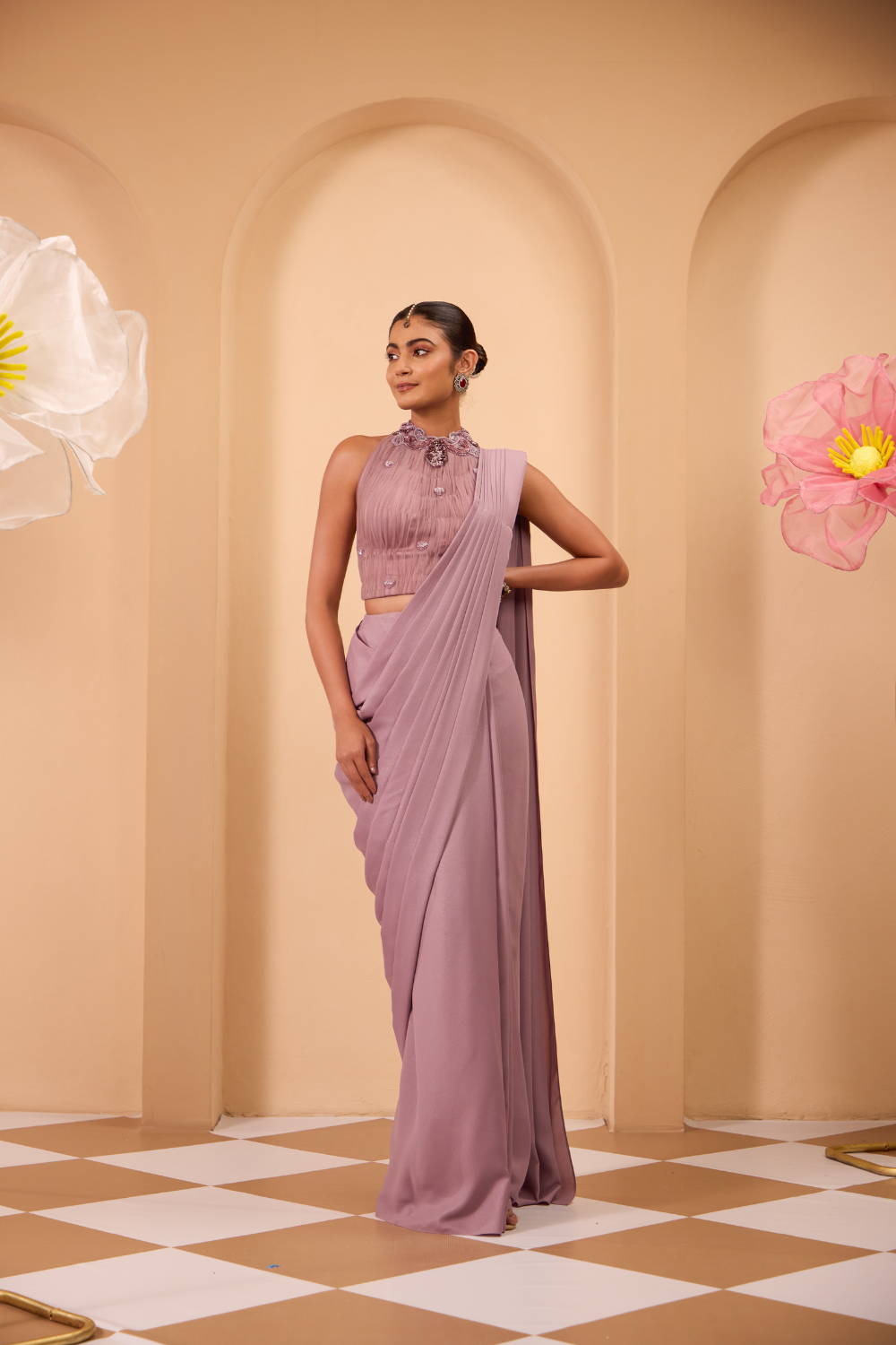 Purple Drape Saree with Hand Crafted Blouse