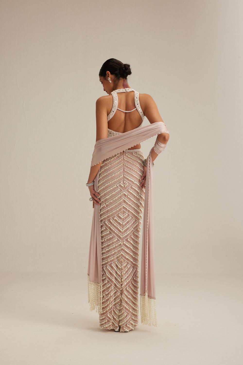 Ash Pink Pearl Drop Pencil Skirt Set