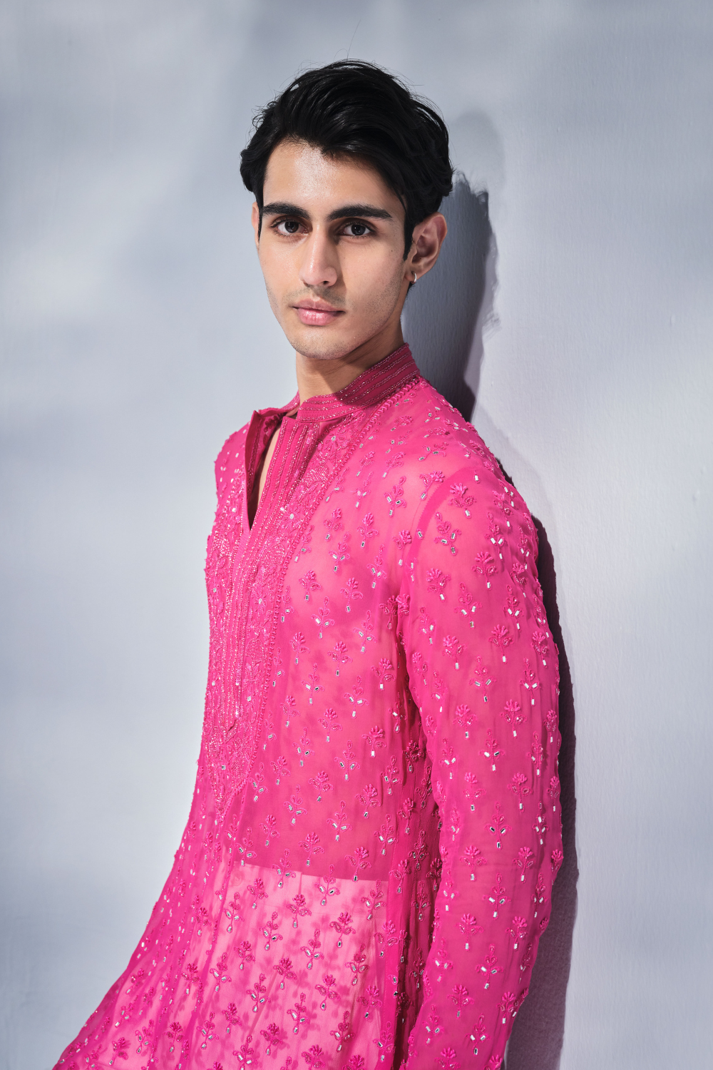 Hot pink chikankari kurta.