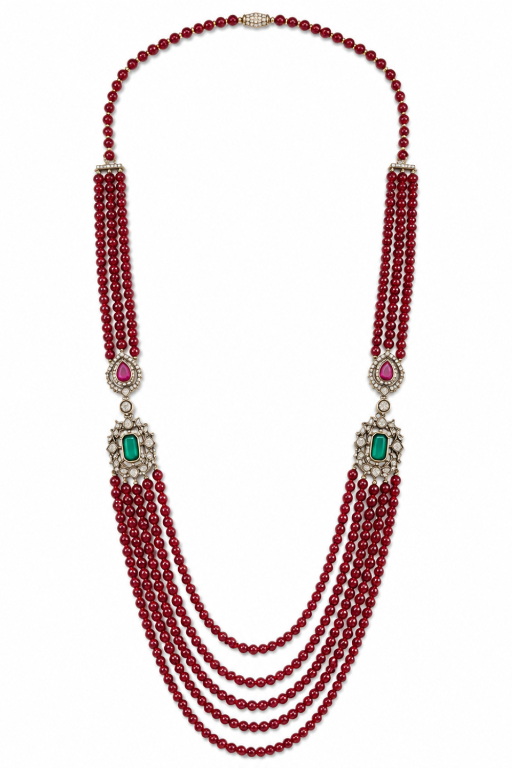 Multi-Layered Ruby Red Beaded Kundan Groom Mala