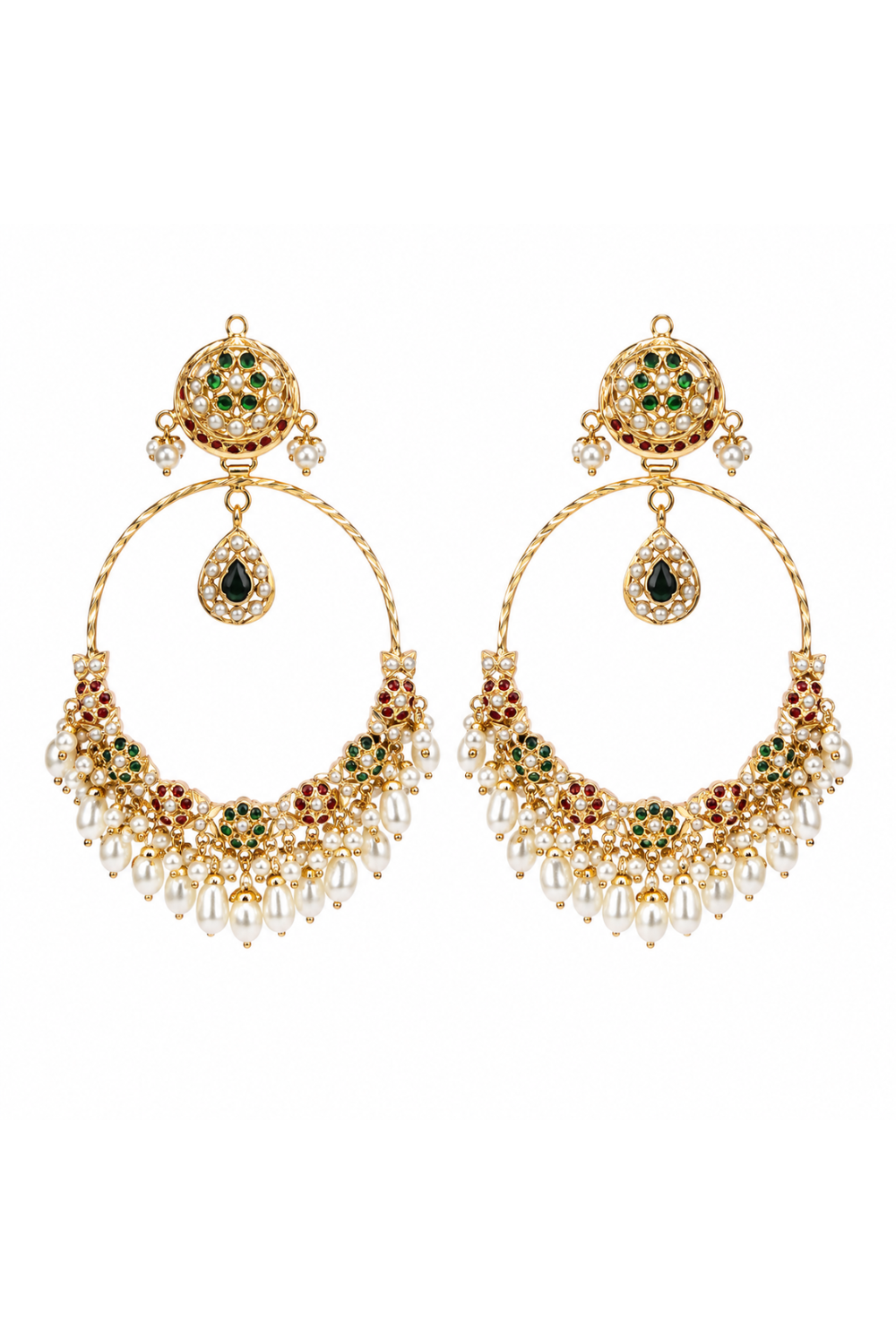 Multicolour Jadau Pearl Oversized Hoop Earrings
