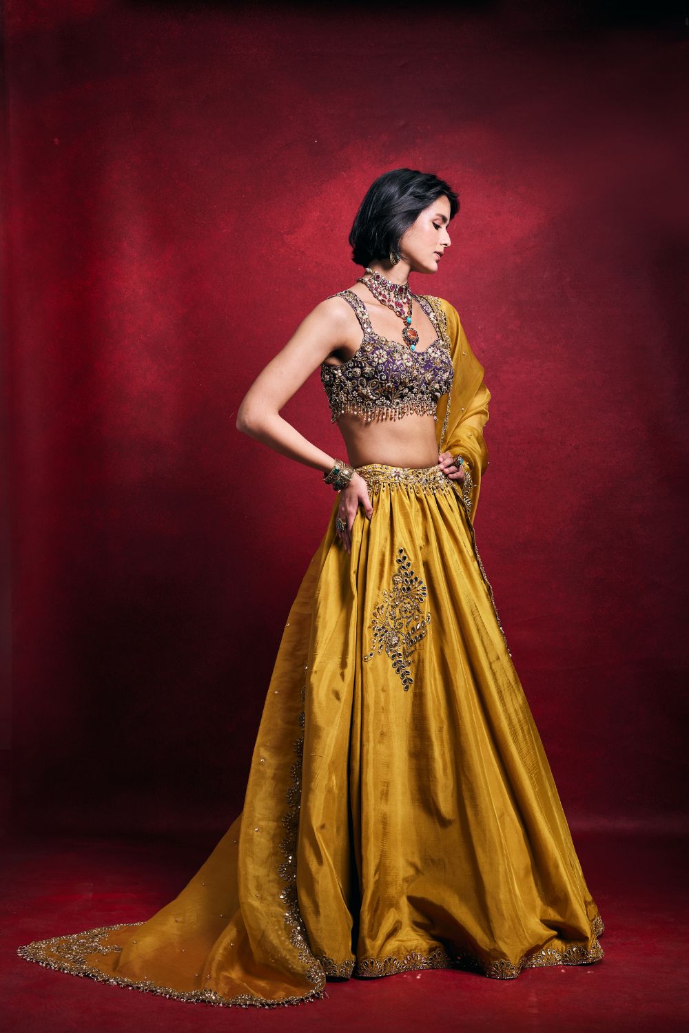 MUSTARD SILK LEHENGA SET