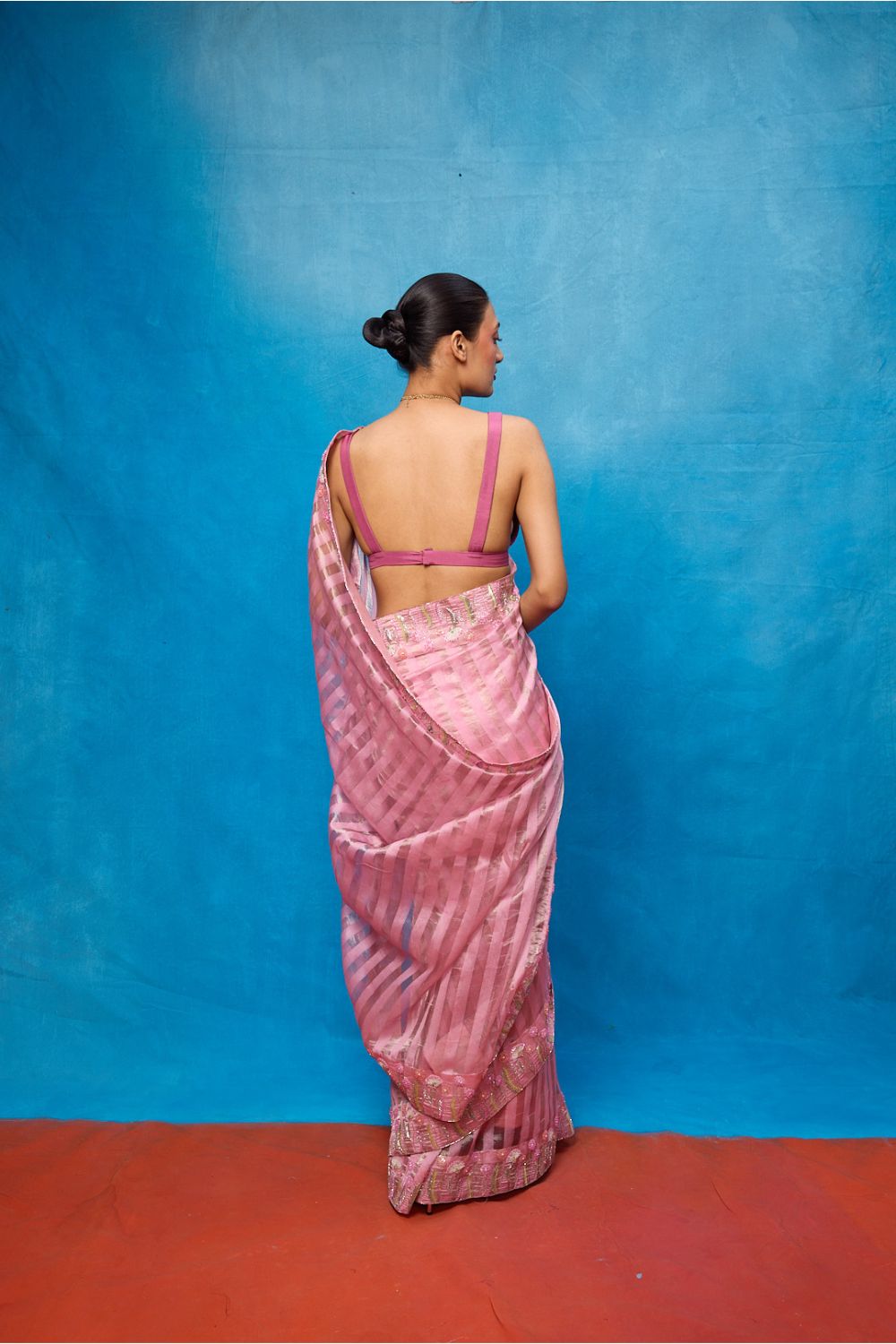 Handwoven Pink Tissue Embroidered Saree