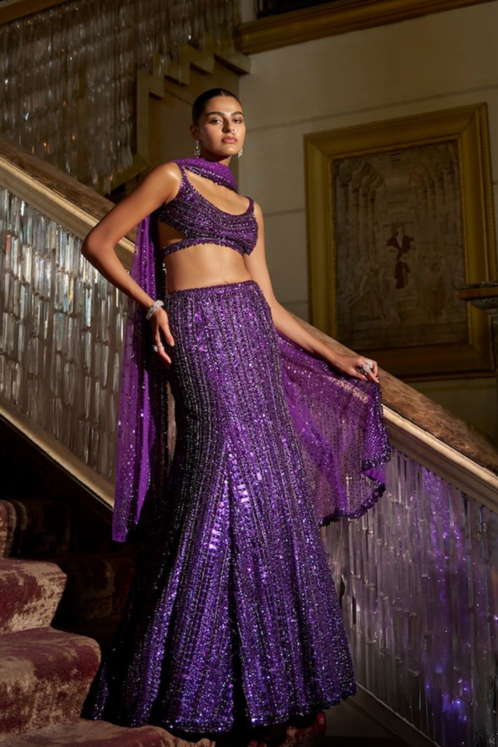 Purple Sequin Skirt Set