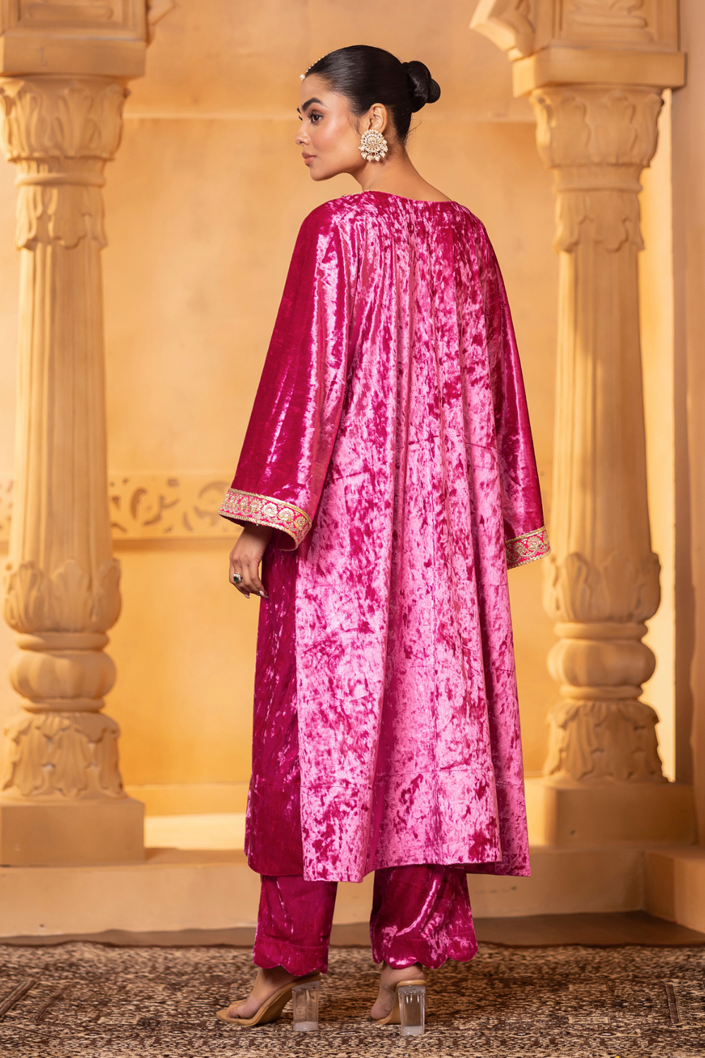 Pink Velvet Kaftan Set