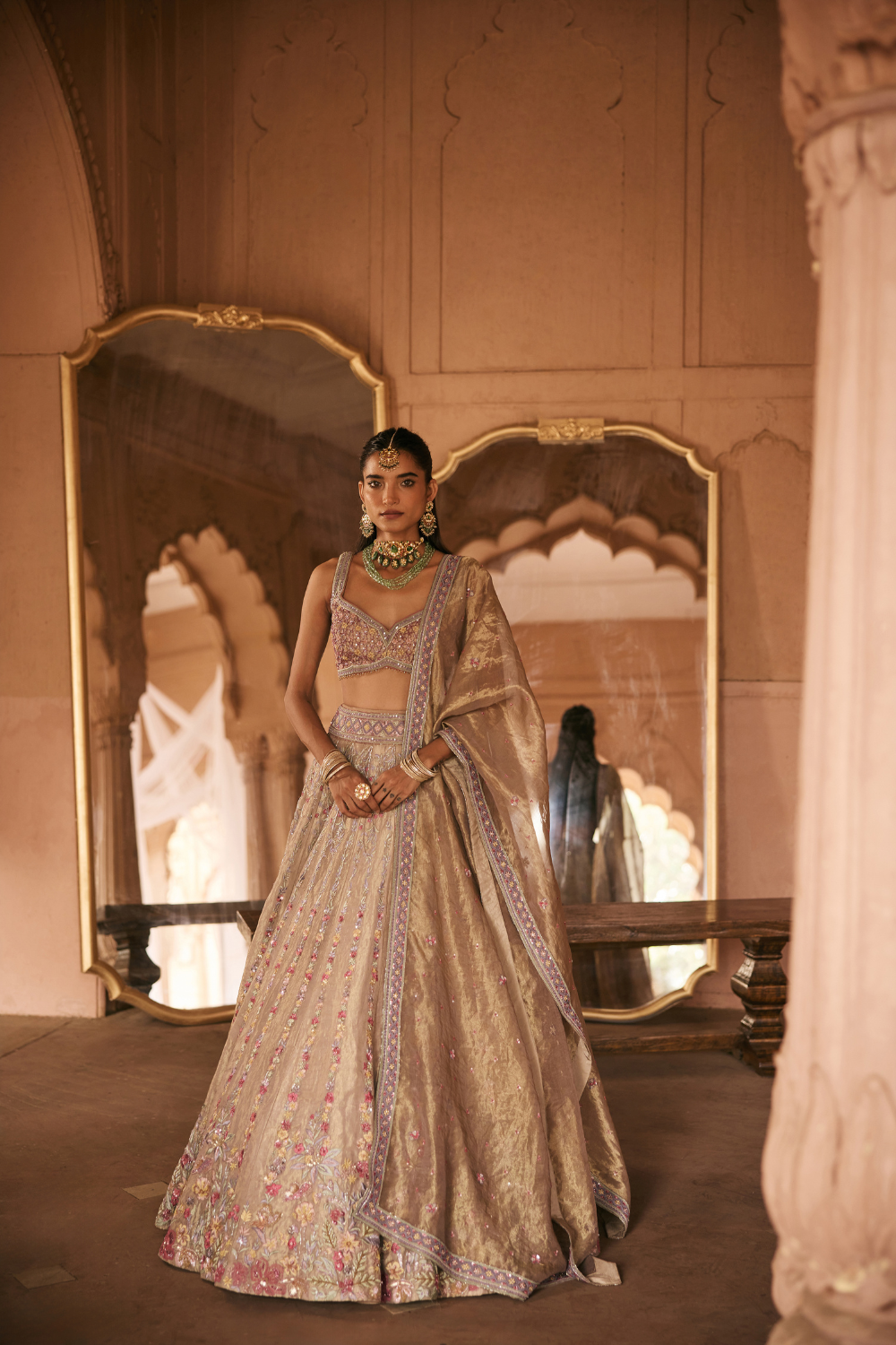 Multi-coloured, Resham, Sequins, Tissue, Lehenga Set