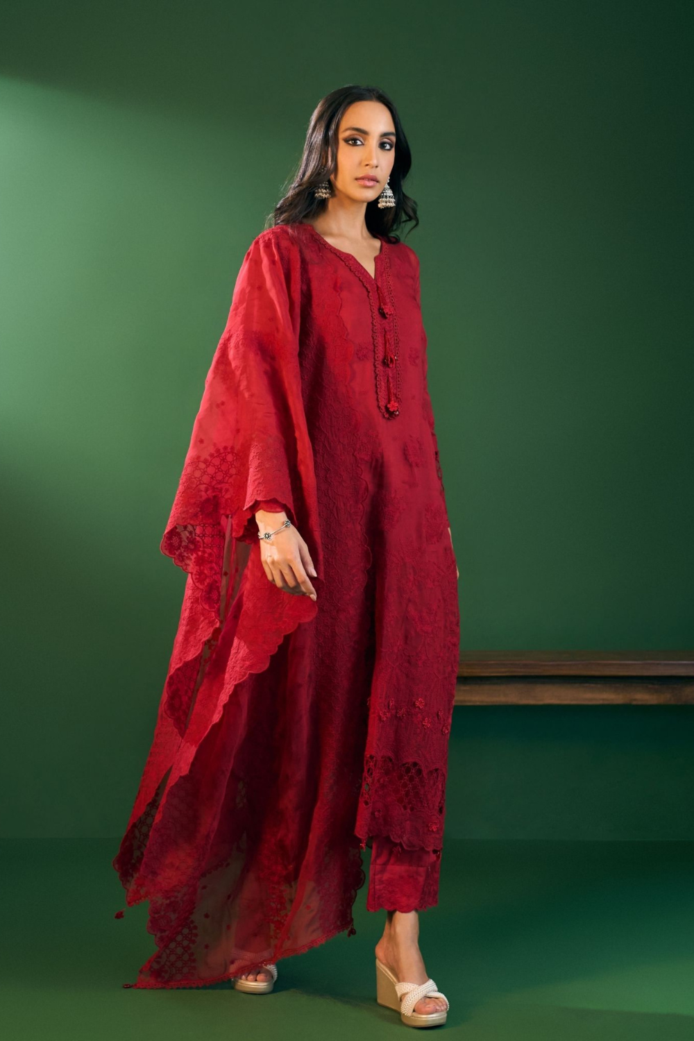Ina Organza Red Kurta Set