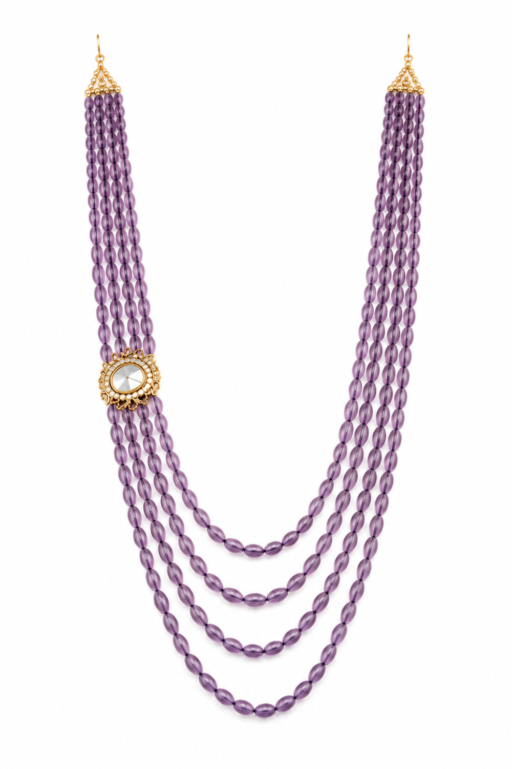 Four-Layered Purple Beaded Kundan Groom Mala