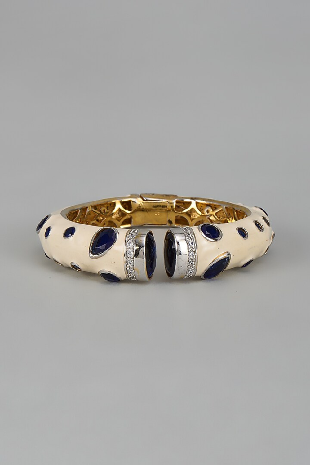 White Enamel Blue Onex Stone Open Cuff Kada