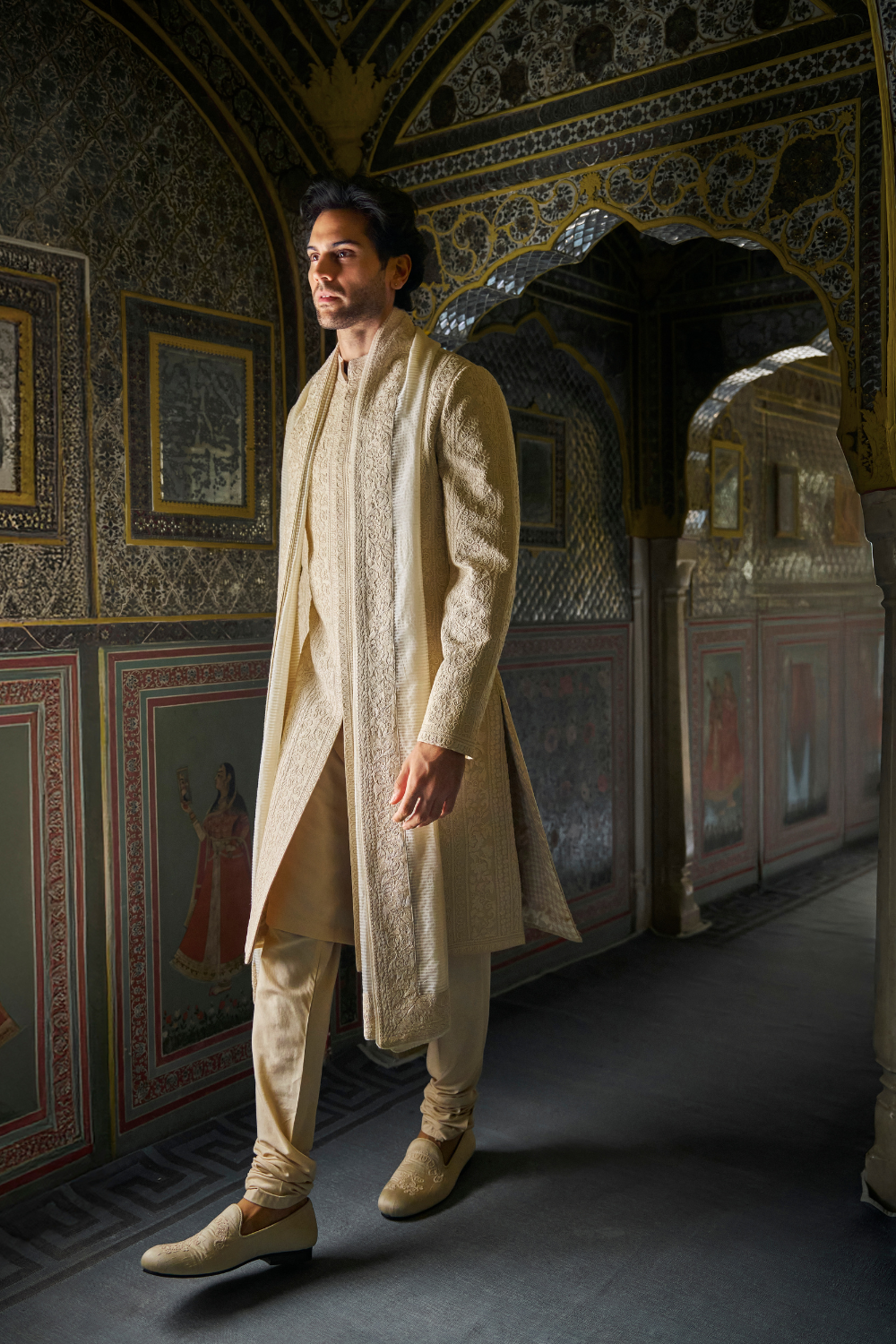 Champagne Thread Work Sherwani Set