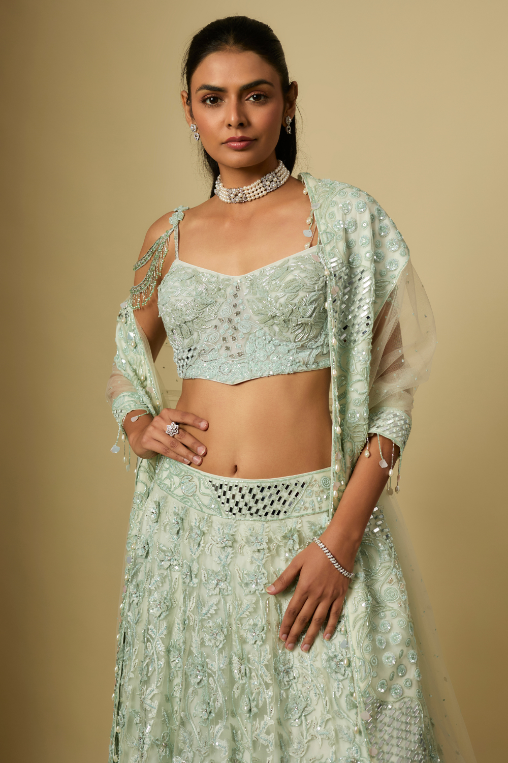 Zinger Full Embroidered lehenga paired with blouse and dupatta