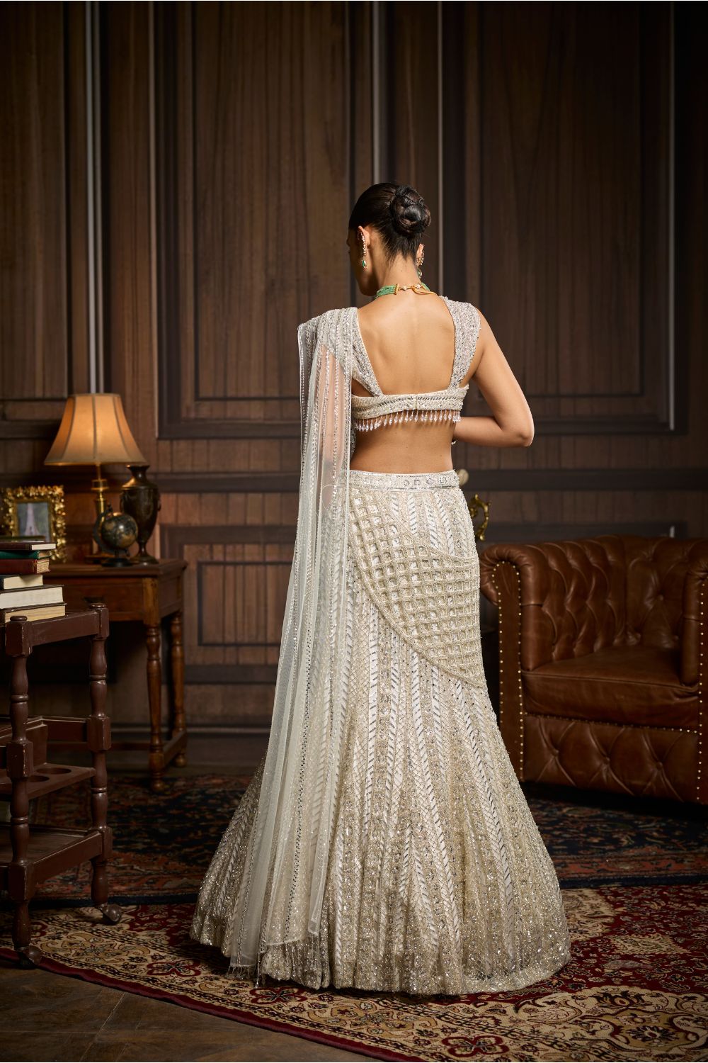 SILVER EMBELLISHED MERMAID SKIRT SAREE SET