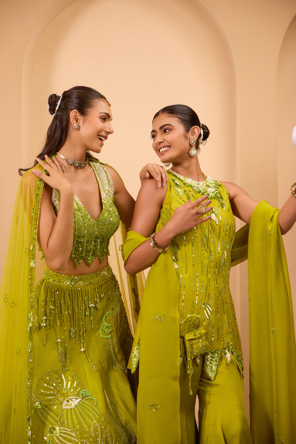 Hand Embroidered V Neckline Blouse with Lehenga & Dupatta