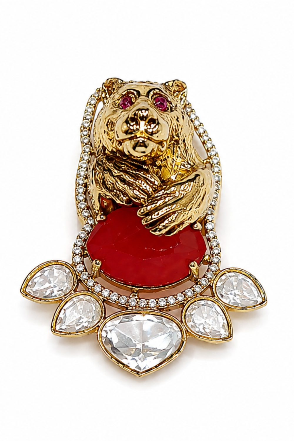 Gold Plated Stone Bear Motif Brooch