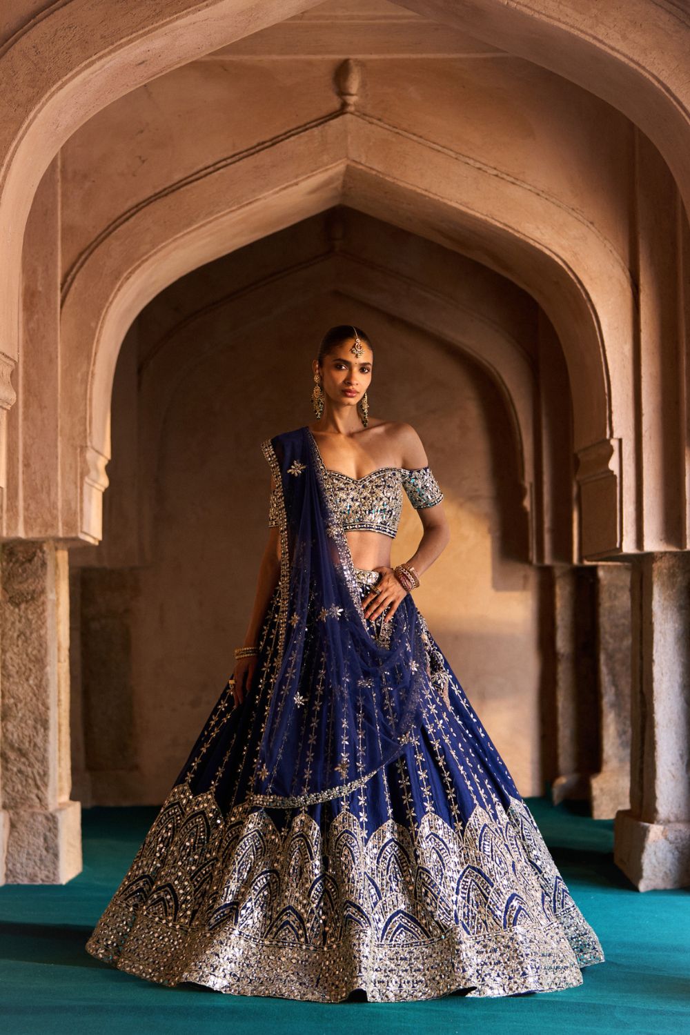 NEER — Navy Blue Raw Silk Lehenga Set