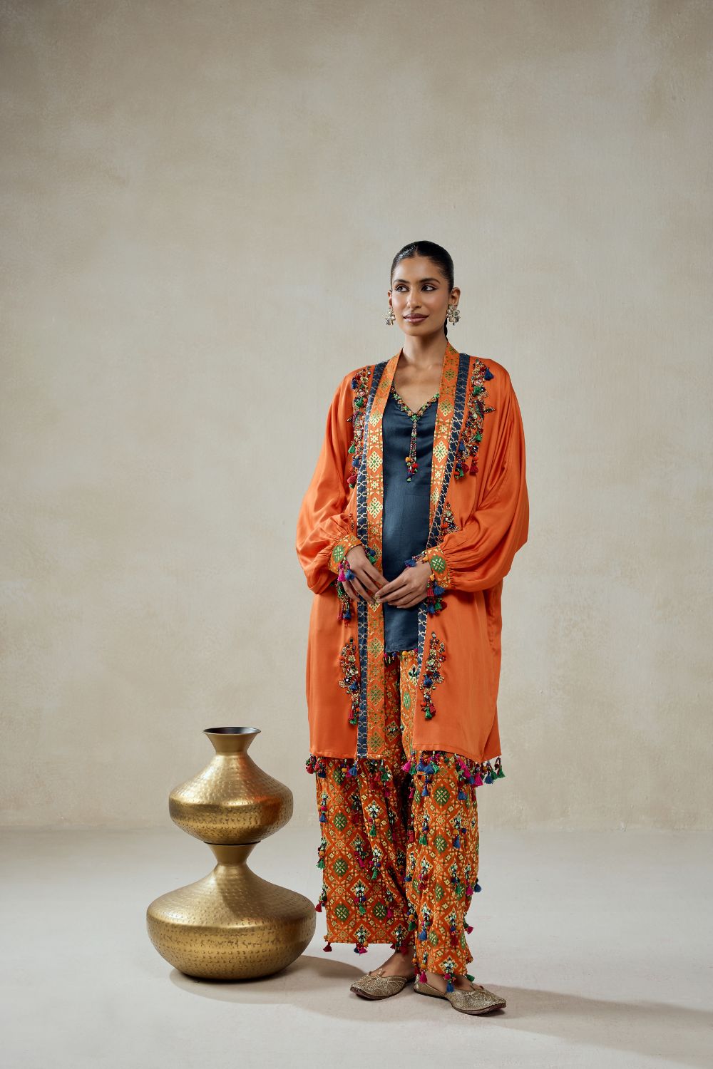 Orange Modal Silk Cape With Patola Silk Salwar set