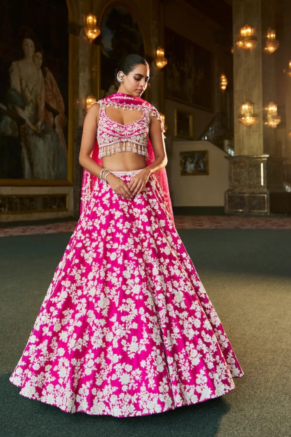 Fuchsia Pink Thread Work Lehenga Set